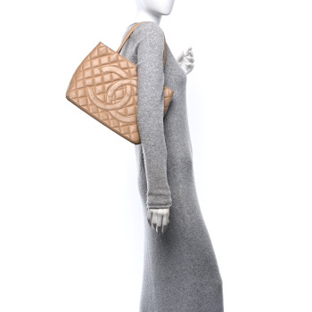 CHANEL Caviar Quilted Medallion Tote Beige