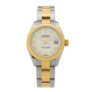 ROLEX Stainless Steel 18K Yellow Gold 28mm Oyster Perpetual Datejust Watch Silver Roman 279173