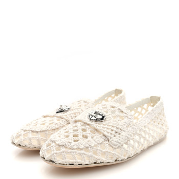 CHANEL Cord Braided CC Mocassin Loafers 39.5 White