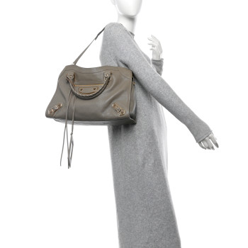 BALENCIAGA Chevre Gold Metallic Edge Hardware City Gris Taupe