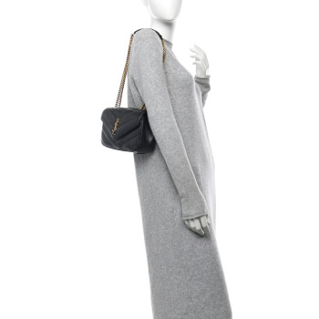 SAINT LAURENT Lambskin Chevron Quilted Small Loulou Bag Black