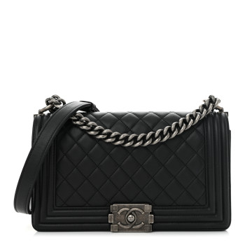 CHANEL Lambskin Quilted Medium Boy Flap Black