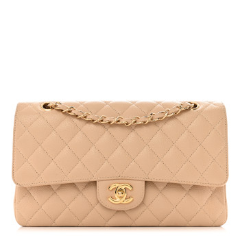CHANEL Caviar Quilted Medium Double Flap Beige
