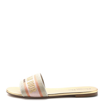 CHRISTIAN DIOR Canvas Lurex Embroidered Dway Flat Slide Sandals 40 Platinum