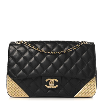 CHANEL Calfskin Quilted Rock The Corner Flap Black