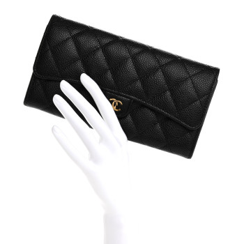 CHANEL Caviar Quilted Large Gusset Flap Wallet Black