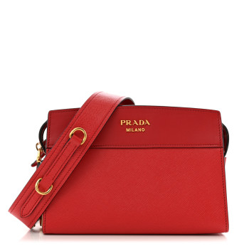 PRADA Saffiano City Calfskin Esplanade Crossbody Bag Rosso