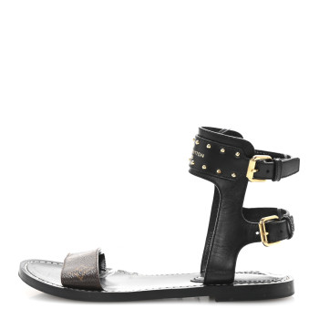 LOUIS VUITTON Calfskin Monogram Nomad Flat Sandals 36.5 Black