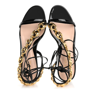 GUCCI Vernice Crystal Lambskin Marina Ankle Wrap Sandals 38 Black