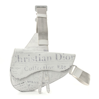 CHRISTIAN DIOR X DANIEL ARSHAM Grained Calfskin Newspaper Print Saddle Bag White