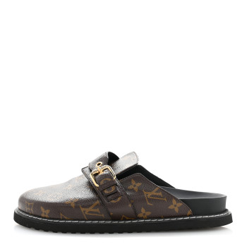 LOUIS VUITTON Patent Monogram Womens Cosy Flat Comfort Clog Mules 40 Brown