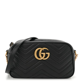 GUCCI Calfskin Matelasse Mini GG Marmont Chain Shoulder Bag Black