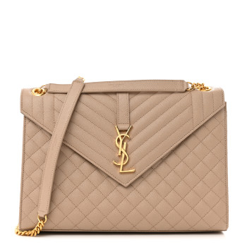 SAINT LAURENT Grain De Poudre Mixed Matelasse Large Triquilt Monogram Satchel Dark Beige