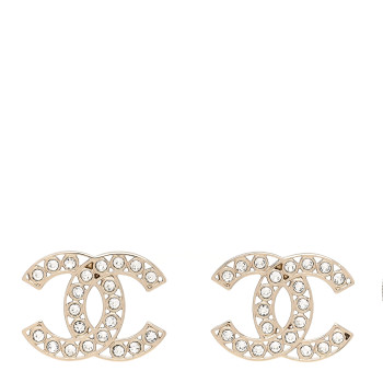 CHANEL Large Strass Crystal CC Earrings Gold