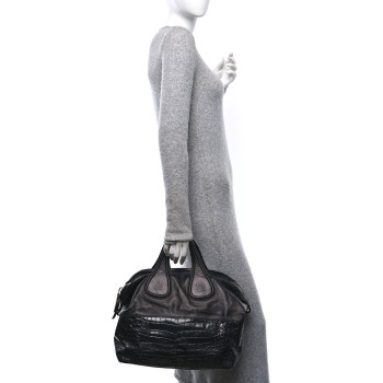 GIVENCHY Calfskin Crocodile Embossed Medium Nightingale Black