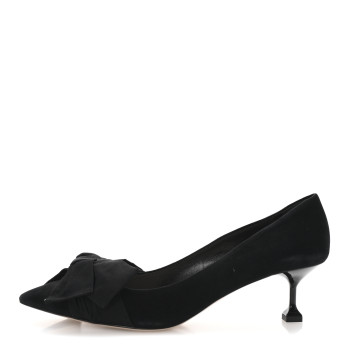 MIU MIU Suede Grossgrain Bow Kitten Heel Pump 39.5 Black