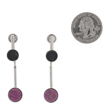CHRISTIAN DIOR Metal Marble Drop Earrings Pink Black