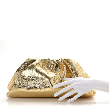 BOTTEGA VENETA Metallic Crinkled Lambskin The Pouch Oversized Clutch Oro