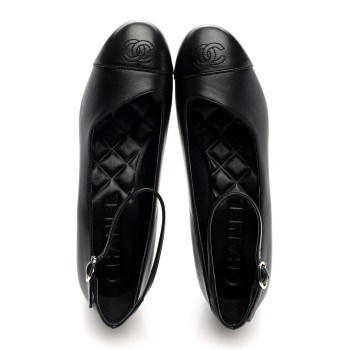 CHANEL Lambskin Cap Toe Mary Jane Pumps 38 Black