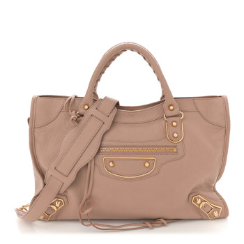 BALENCIAGA Chevre Gold Metallic Edge Hardware City Rose Des Sables