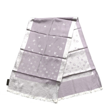 LOUIS VUITTON Wool Silk Monogram Denim Shawl Pearl Grey