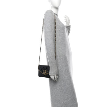 CHANEL Patent Quilted Chain Around Heart Wallet On Chain WOC Black