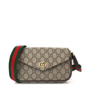 GUCCI GG Supreme Monogram Textured Dollar Calfskin Web Mini Ophidia Envelope Shoulder Bag Beige Ebony New Acero