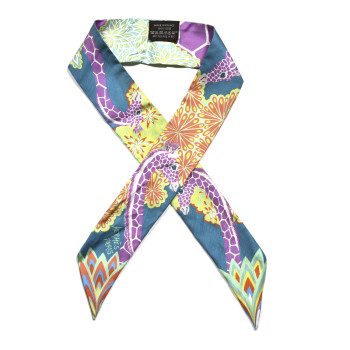 HERMES Silk The Three Graces Twilly Canard Mauve Jaune Fluo