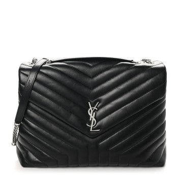 SAINT LAURENT Calfskin Y Quilted Monogram Large Loulou Chain Satchel Black