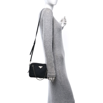 PRADA Nylon Tessuto Impuntu Quilted Bandoliera Crossbody Bag Black
