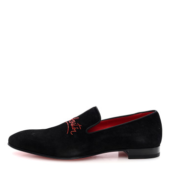 CHRISTIAN LOUBOUTIN Velvet Strass Mens Dandelion Flat Loafers 42.5 Black