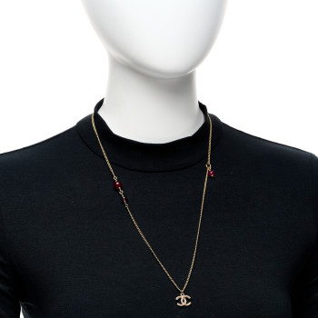 CHANEL Crystal CC Pendant Necklace Purple Light Gold