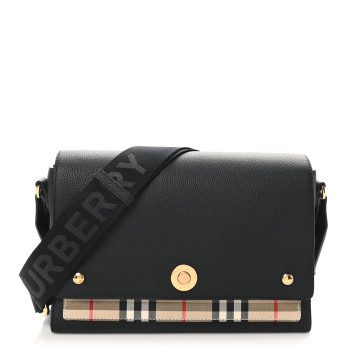 BURBERRY Grainy Calfskin Vintage Check Note Crossbody Bag Black