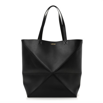 LOEWE Shiny Calfskin Large Puzzle Fold Tote Black