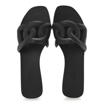 HERMES Rubber Aloha Sandals 39 Black