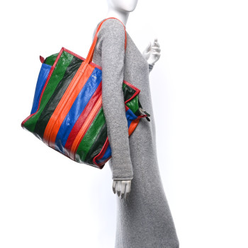 BALENCIAGA Veau Arena Multicolore Medium Bazar Shopper Tote Vert Emeraude Black
