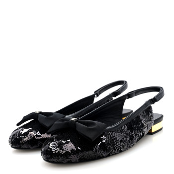 CHANEL Sequin Lambskin Bow CC Slingbacks 38.5 Black