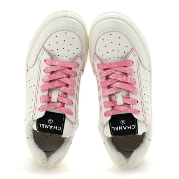 CHANEL Calfskin Womens Logo Sneakers 38 White Pink