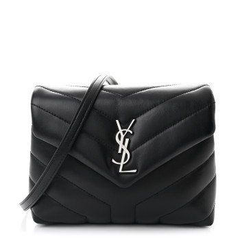 SAINT LAURENT Calfskin Y Quilted Monogram Toy Loulou Crossbody Bag Black