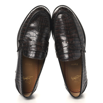 CHRISTIAN LOUBOUTIN Calfskin Crocodile Embossed Mens No Penny Flat Loafers 42.5 Expresso