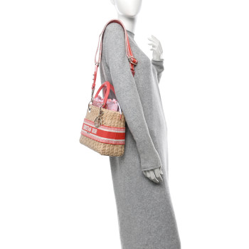CHRISTIAN DIOR Wicker Oblique Medium Lady Dior Bag Coral