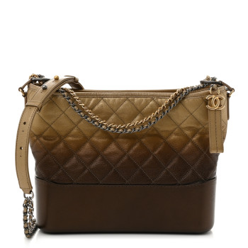 CHANEL Metallic Goatskin Quilted Medium Gabrielle Hobo Dark Gold Bronze