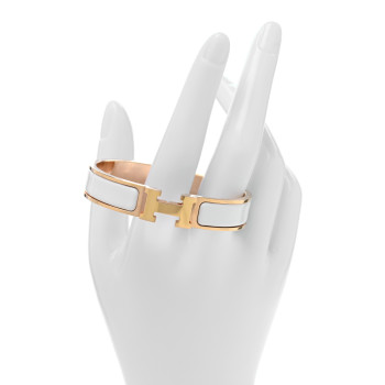 HERMES Enamel Narrow Clic Clac H Bracelet PM White