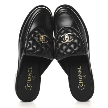 CHANEL Lambskin Quilted CC Turnlock Mules 40 Black