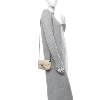 GUCCI Calfskin Matelasse Super Mini GG Marmont Shoulder Bag White