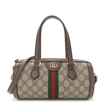 GUCCI GG Supreme Monogram Web Small Ophidia Boston Bag Beige New Acero
