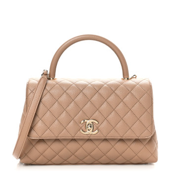 CHANEL Caviar Quilted Small Coco Handle Flap Beige
