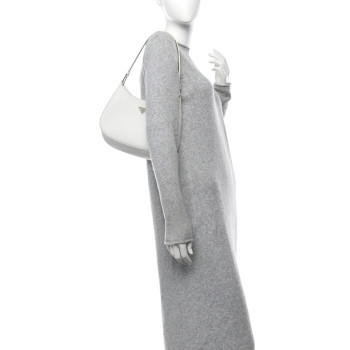PRADA Spazzolato Cleo Shoulder Bag White