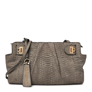 SALVATORE FERRAGAMO Snakeskin Gancio Satchel Clutch