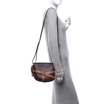 LOEWE Calfskin Small Gate Crossbody Bag Oxblood Tan Taupe